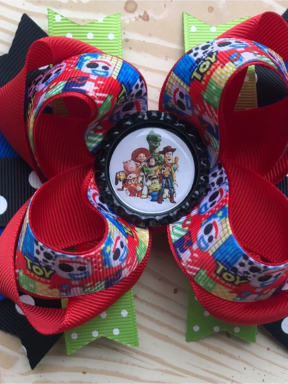 Toy Story Character Bow NWT Handmade Hair Bow with Red and Black Ribbons